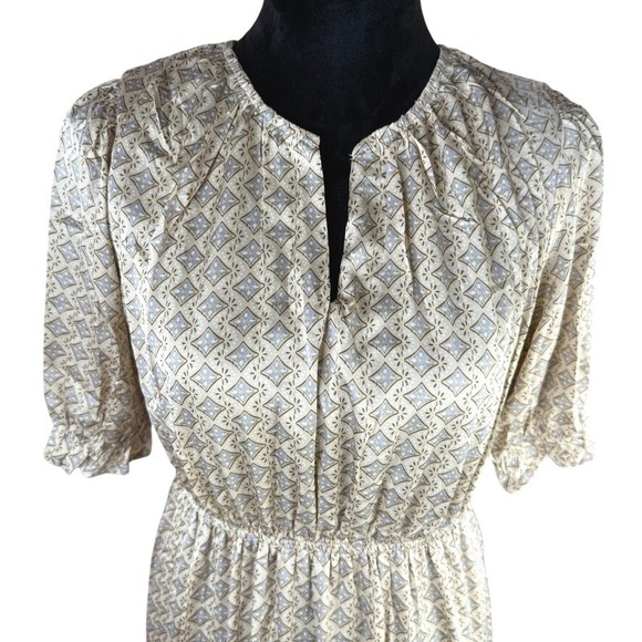 Bohme Tiered Satin Maxi Dress in‎ Cream Geometric Print Large NWT - Picture 2 of 9